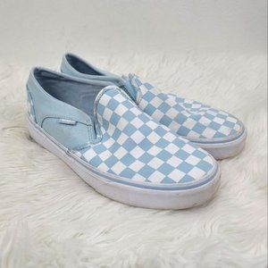 Vans Checkered light blue  white slip on sneakers Size 8